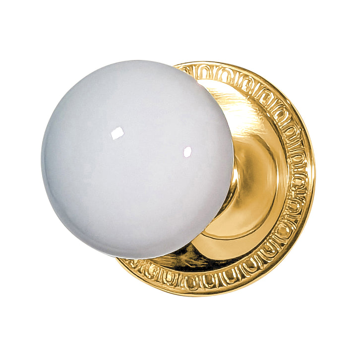 Egg & Dart Rosette Door Set with White Porcelain Door Knobs (Several Finishes Available)