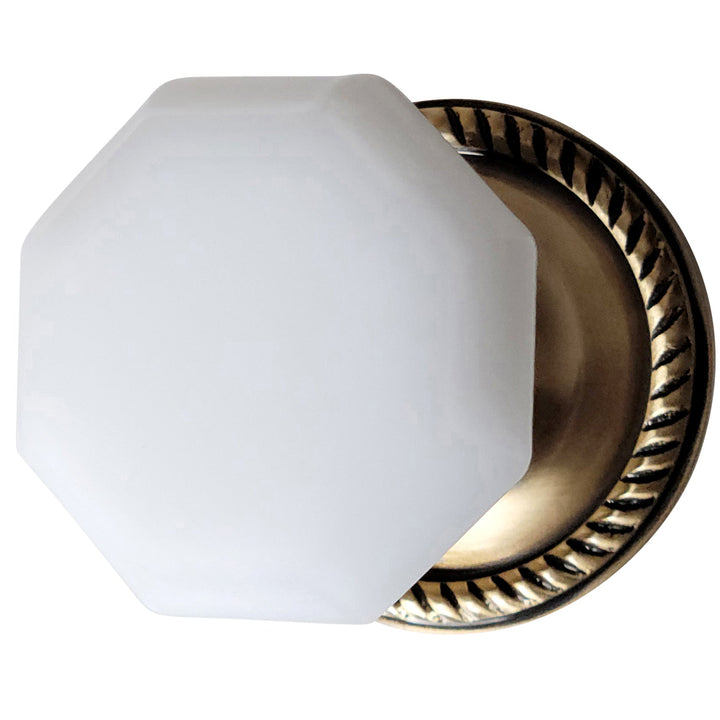 Georgian Roped Rosette with Octagon Milk Glass Door Knobs (Several Finishes Available) COPPER MOUNTAIN HARDWARE