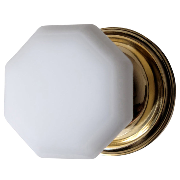 Traditional Rosette Door Set with Octagon Milk Glass Door Knobs (Several Finishes Availabe) COPPER MOUNTAIN HARDWARE