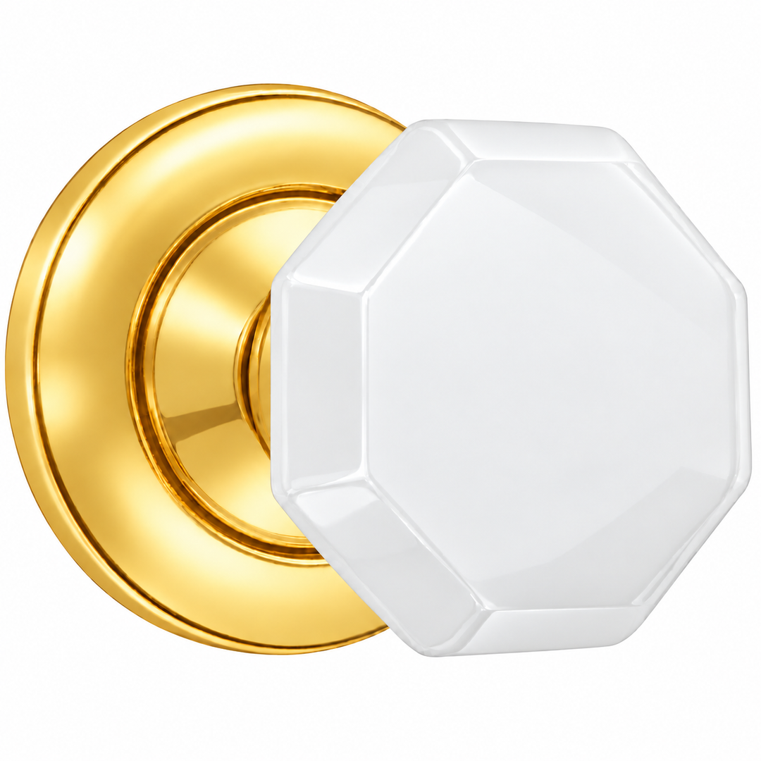 Magnifique® Classic Door Set with White Milk Glass Octagon Knobs (Several Finishes Available)