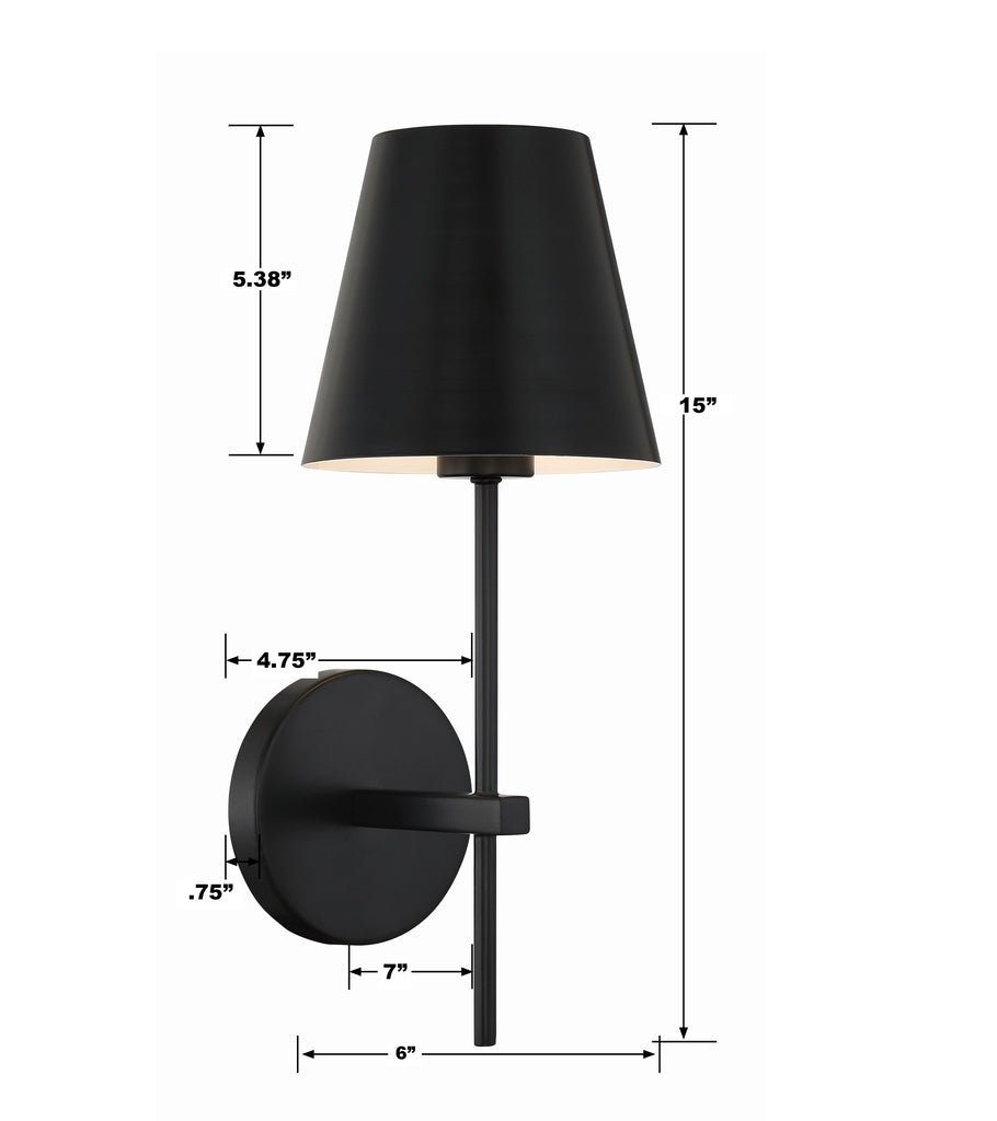 Xavier 1 Light Matte Black Sconce Crystorama