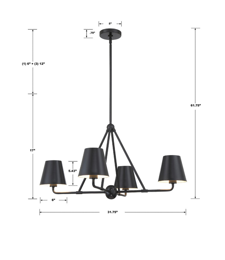 Xavier 4 Light Matte Black Chandelier Crystorama