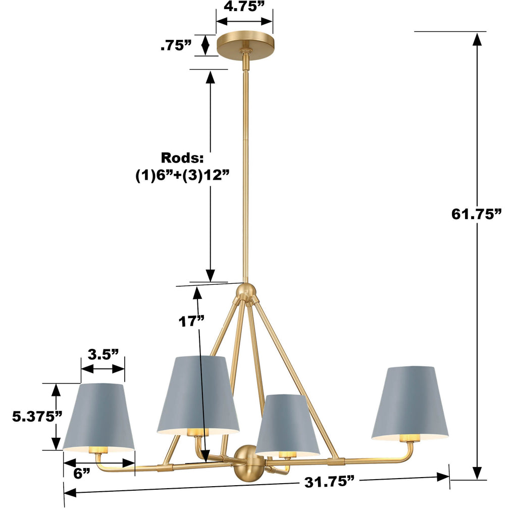 Xavier 4 Light Vibrant Gold + Blue Chandelier Crystorama