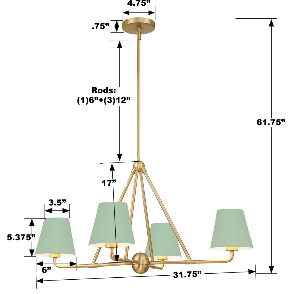 Xavier 4 Light Vibrant Gold + Green Chandelier Crystorama