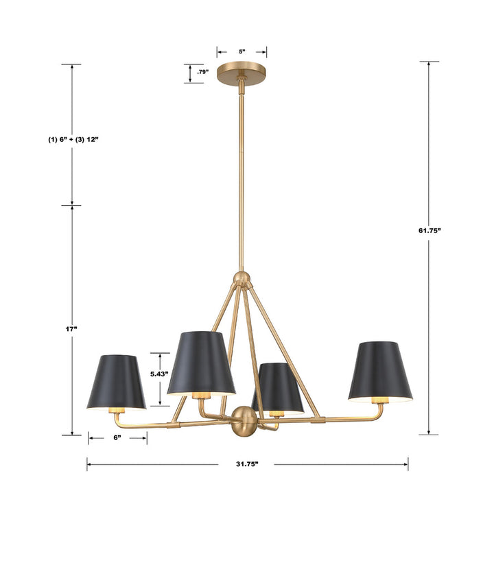 Xavier 4 Light Vibrant Gold Chandelier Crystorama