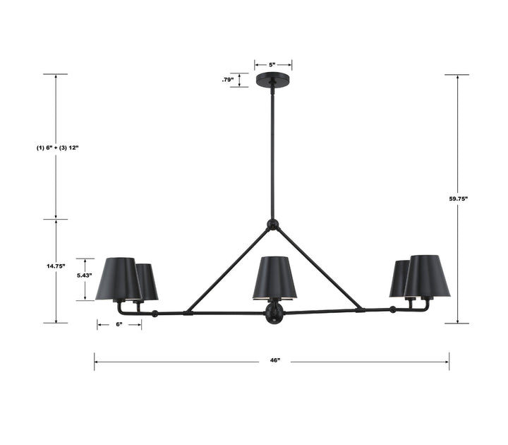 Xavier 6 Light Matte Black Chandelier Crystorama