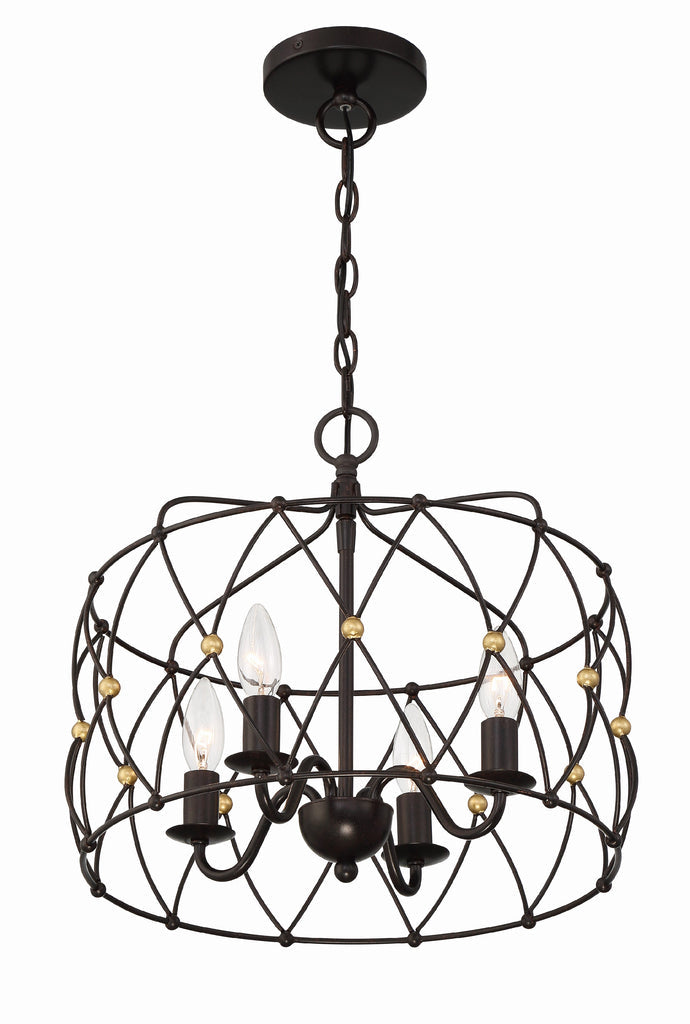 Zucca 4 Light English Bronze + Antique Gold Pendant Crystorama