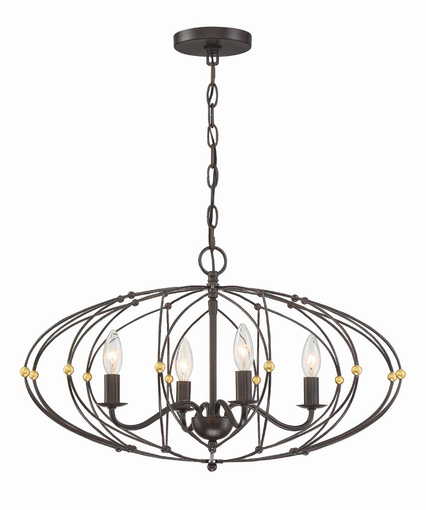 Zucca 4 Light English Bronze + Antique Gold Chandelier Crystorama