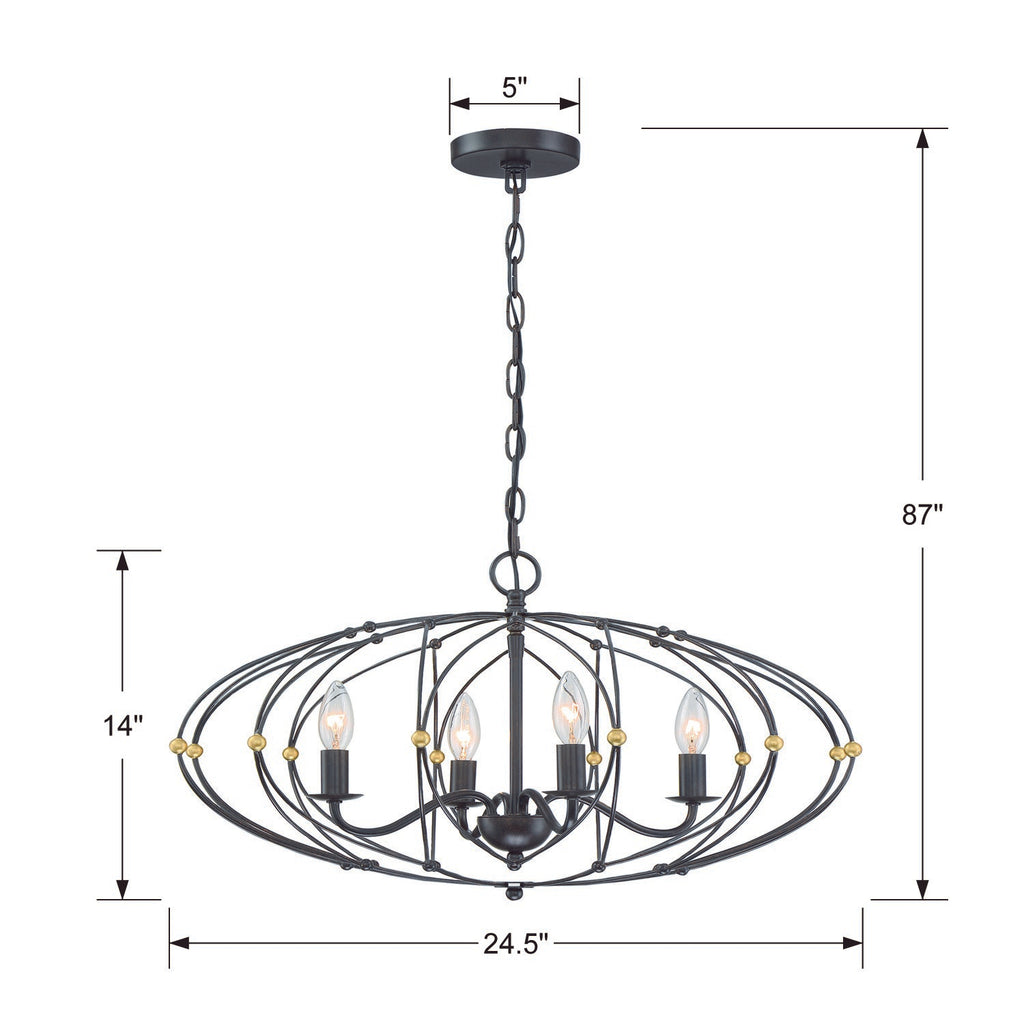 Zucca 4 Light English Bronze + Antique Gold Chandelier Crystorama