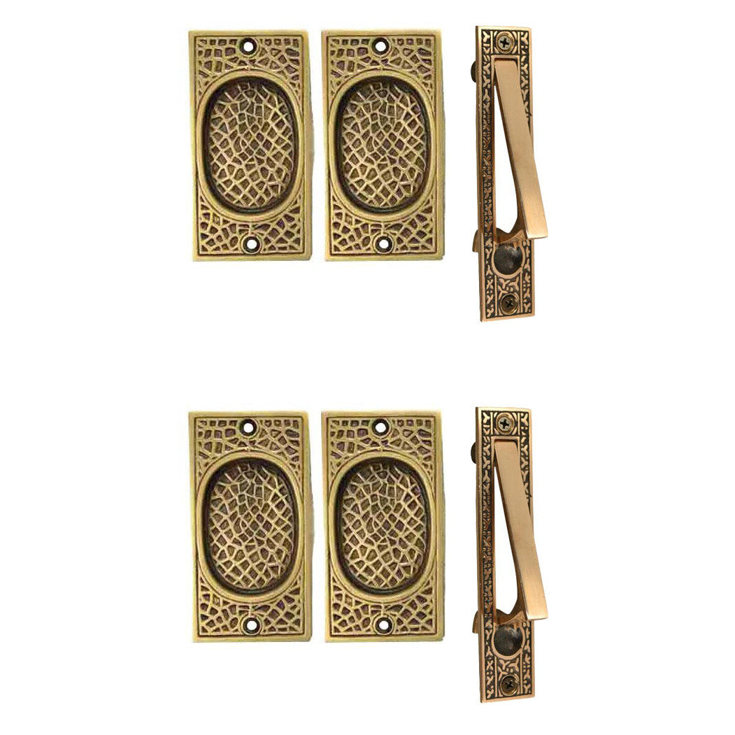 Craftsman Pattern Double Pocket Passage Style Door Set (Antique Brass) COPPER MOUNTAIN HARDWARE