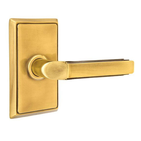 EMTEK Solid Brass Milano Lever With Rectangular Rosette