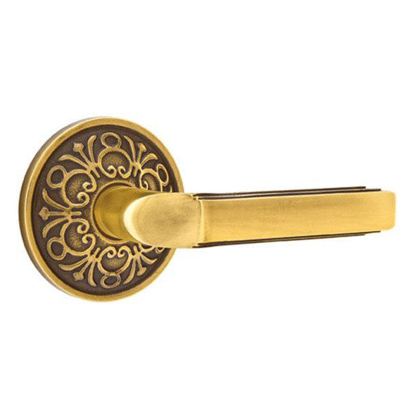 EMTEK Solid Brass Milano Lever With Lancaster Rosette