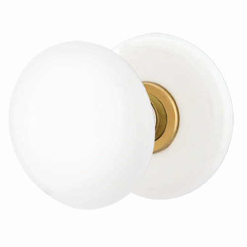 EMTEK Ice White Porcelain Door Knob Set With Porcelain Rosette