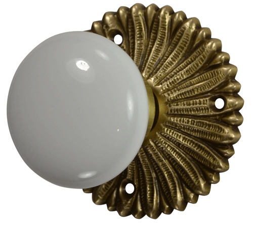 ##Antique Hardware## French Provincial Rosette Door Set with White Porcelain Door Knobs (Several Finishes Available)