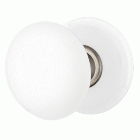 EMTEK Ice White Porcelain Door Knob Set With Porcelain Rosette