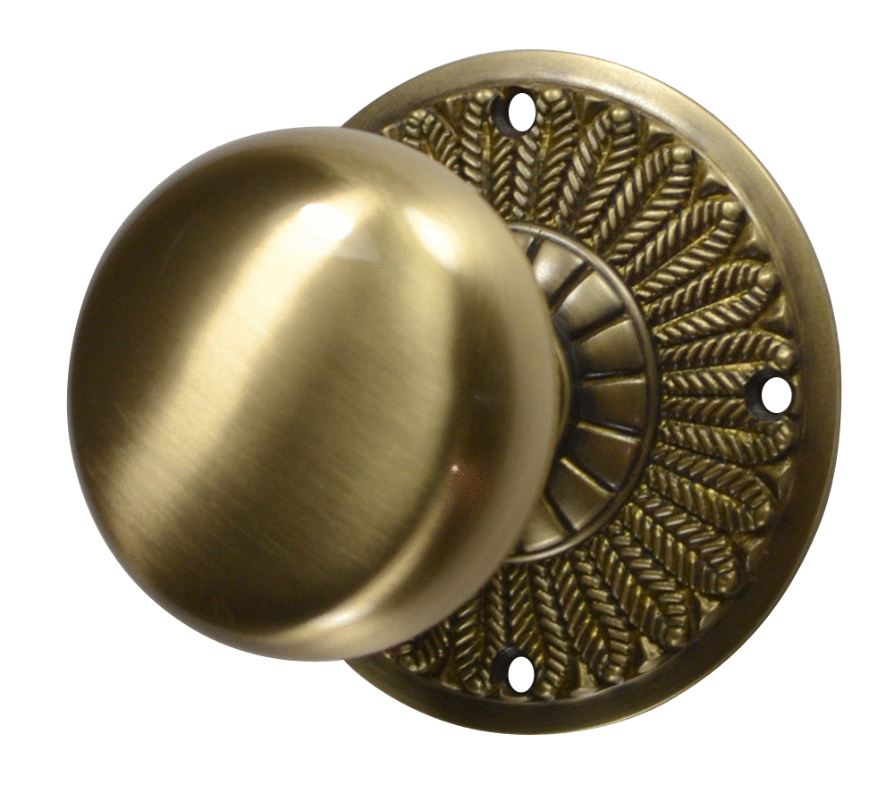 Feather Rosette Door Set with Round Brass Door Knobs (Several Finishes Available) COPPER MOUNTAIN HARDWARE