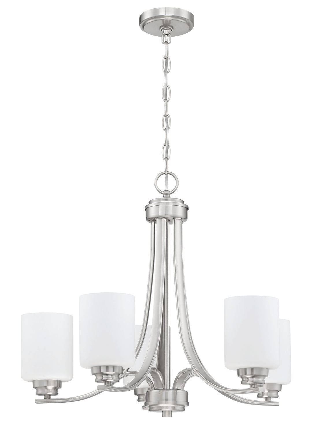 CRAFTMADE Bolden 5 Light Chandelier in Brushed Polished Nickel (White Glass)