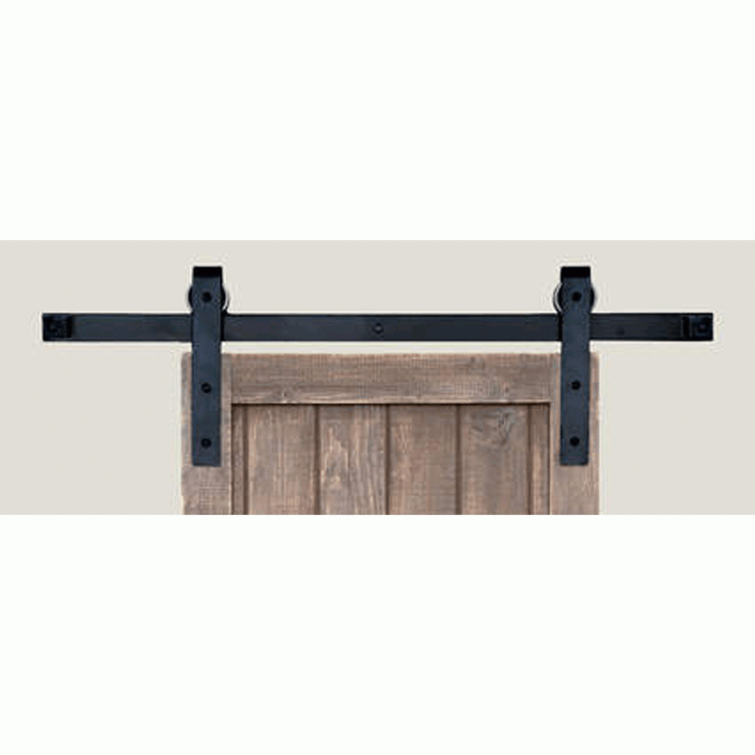 ACORN MANUFACTURING Barn Door Track System in Iron - Square End (Matte Black Finish)