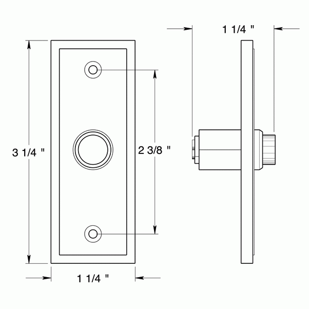 DELTANA Bell Buttons, Solid Brass Bell Button, Rectangular Contemporary (Polished Chrome Finish)