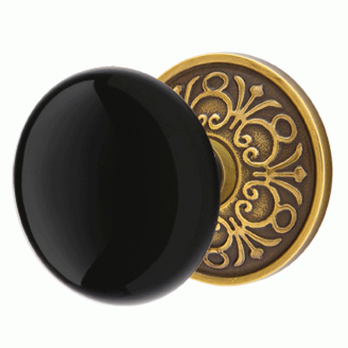 EMTEK Emtek Black Porcelain Ebony Door Knob Set With Lancaster Rosette