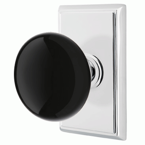 EMTEK Black Porcelain Ebony Door Knob Set With Rectangular Rosette