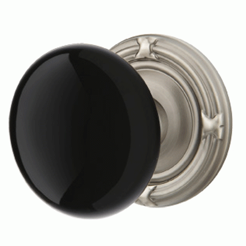 EMTEK Black Porcelain Ebony Door Knob Set With Ribbon & Reed Rosette