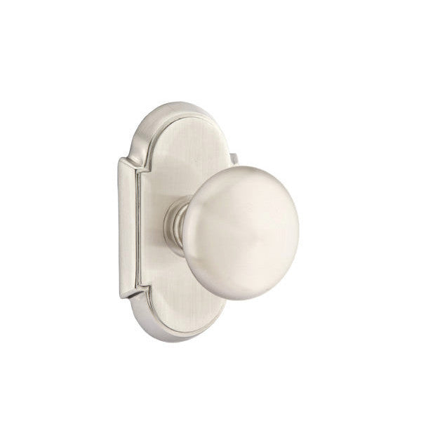 EMTEK Arched Back Plate Entryway Set with Round Brass Knob (Several Finishes Available)