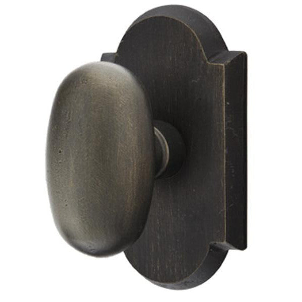 EMTEK Solid Brass Sandcast Egg Door Knob Set With Arched Rosette