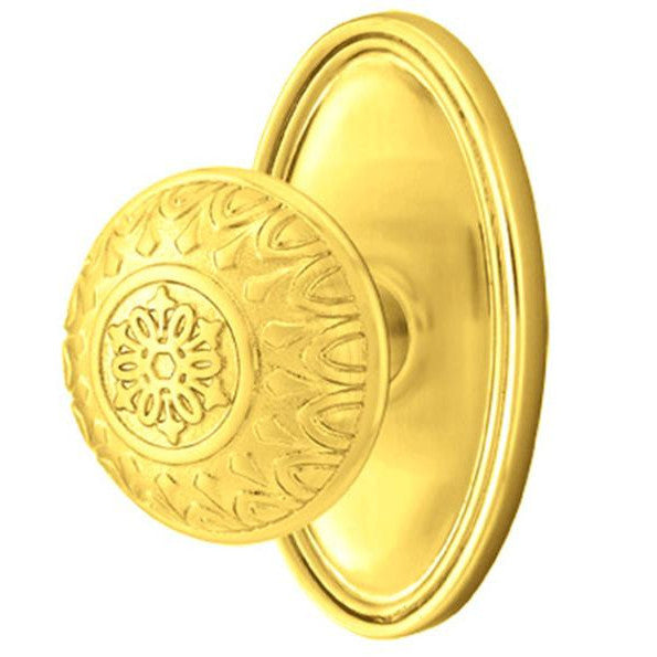 EMTEK Solid Brass Lancaster Door Knob Set With Oval Rosette