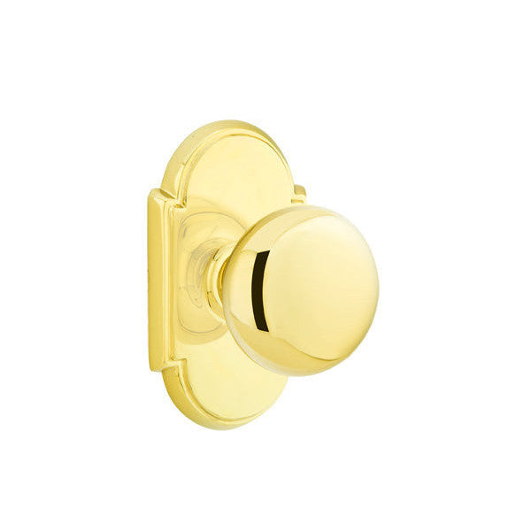 EMTEK Arched Back Plate Entryway Set with Round Brass Knob (Several Finishes Available)