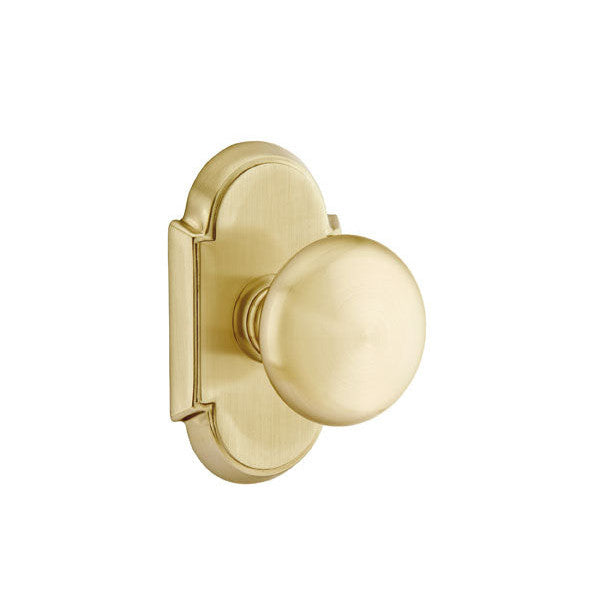 EMTEK Arched Back Plate Entryway Set with Round Brass Knob (Several Finishes Available)