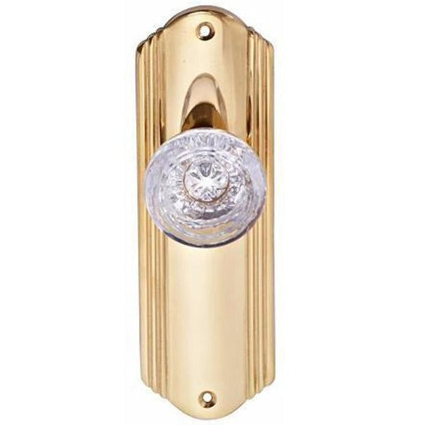 Art Deco Long Backplate Door Set with Round Crystal Door Knobs (Several Finishes Available) COPPER MOUNTAIN HARDWARE