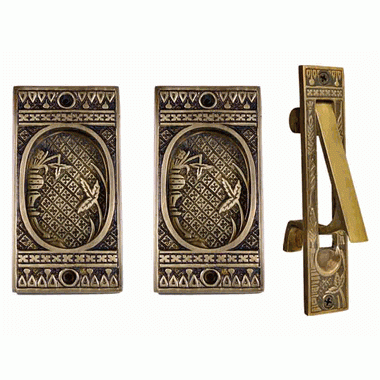 COPPER MOUNTAIN HARDWARE Broken Leaf Single Pocket Passage Style Door Set Antique Brass Finish