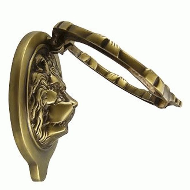 Ribbon & Reed 5 1/4 Inch Lion Head Door Knocker in Solid Brass (Antique Brass Finish) COPPER MOUNTAIN HARDWARE