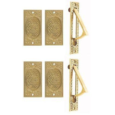 COPPER MOUNTAIN HARDWARE Craftsman Pattern Double Pocket Passage Style Door Set (Polished Brass Finish)