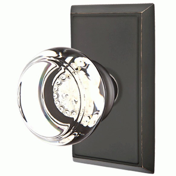 EMTEK Crystal Georgetown Door Knob Set With Rectangular Rosette