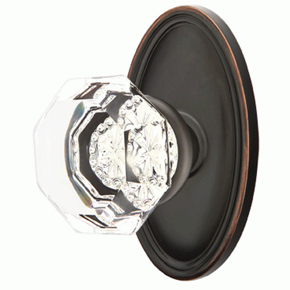 EMTEK Emtek Crystal Old Town Clear Door Knob Set With Oval Rosette