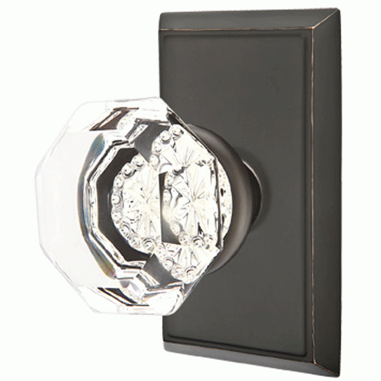 EMTEK Emtek Crystal Old Town Clear Door Knob Set With Rectangular Rosette