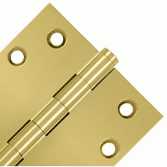 Pair 4 Inch X 4 Inch Solid Brass Hinge Interchangeable Finials (Square Corner, PVD Polished Brass Finish) DELTANA