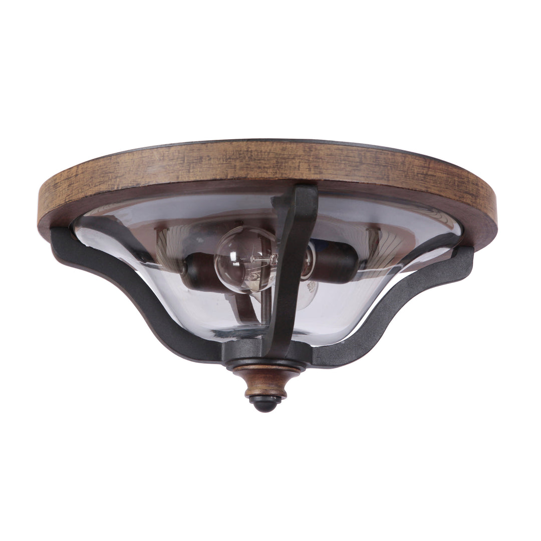 CRAFTMADE Ashwood 2 Light Outdoor Flushmount in Textured Black/Whiskey Barrel