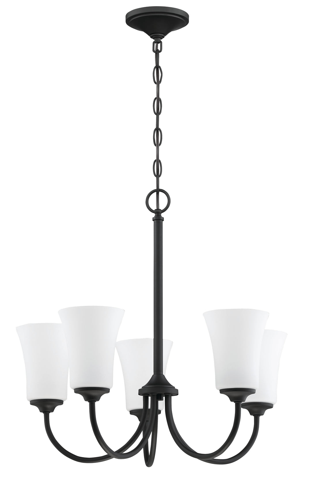 CRAFTMADE Gwyneth 5 Light Chandelier in Flat Black (White Glass)