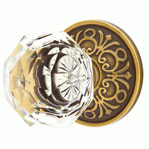 EMTEK Emtek Diamond Crystal Door Knob Set With Lancaster Rosette (Several Finish Options)