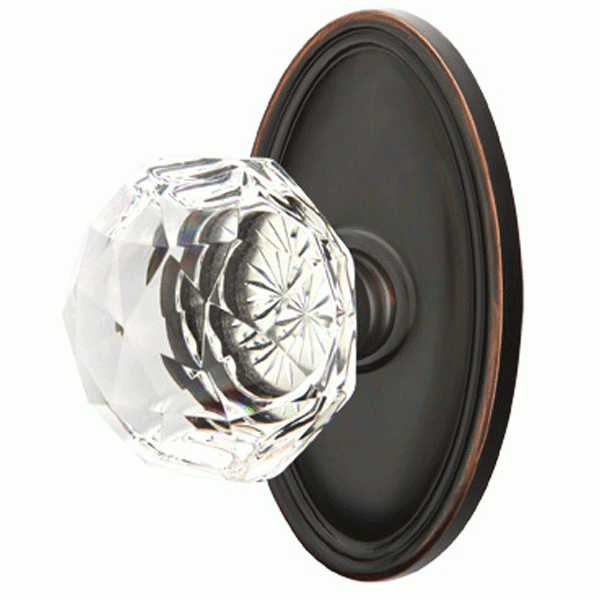 EMTEK Diamond Crystal Door Knob Set With Oval Rosette