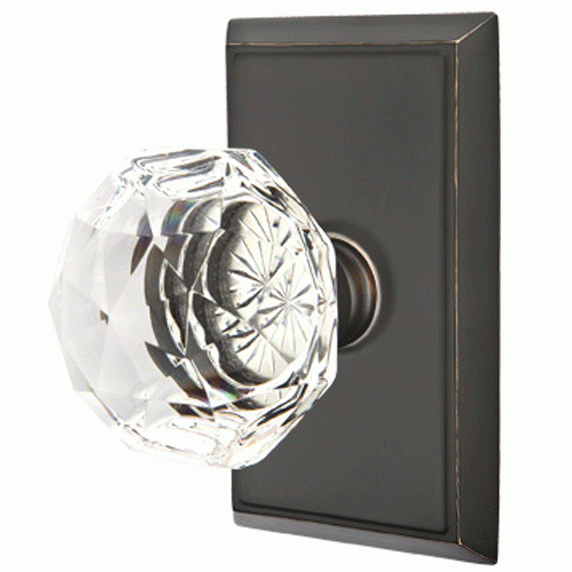 EMTEK Diamond Crystal Door Knob Set With Rectangular Rosette