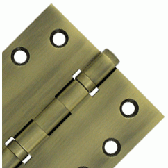 Pair 4 Inch X 4 Inch Double Ball Bearing Hinge Interchangeable Finials (Square Corner, Antique Brass Finish) DELTANA