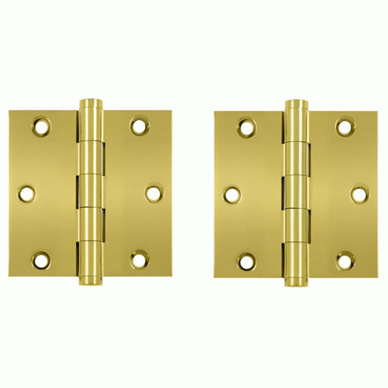 3 1/2 X 3 1/2 Inch Solid Brass Hinge Interchangeable Finials (Square Corner, PVD Polished Brass Finish) DELTANA