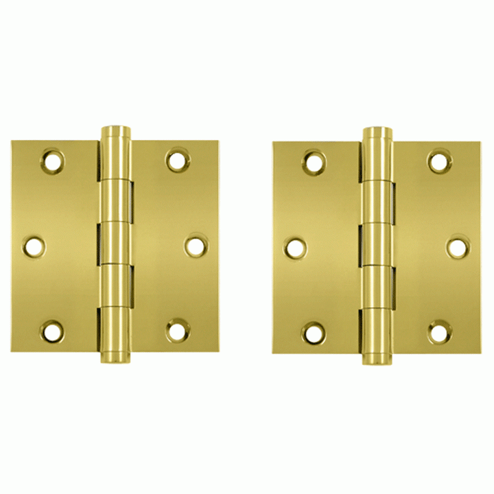 3 1/2 X 3 1/2 Inch Solid Brass Hinge Interchangeable Finials (Square Corner, PVD Polished Brass Finish) DELTANA