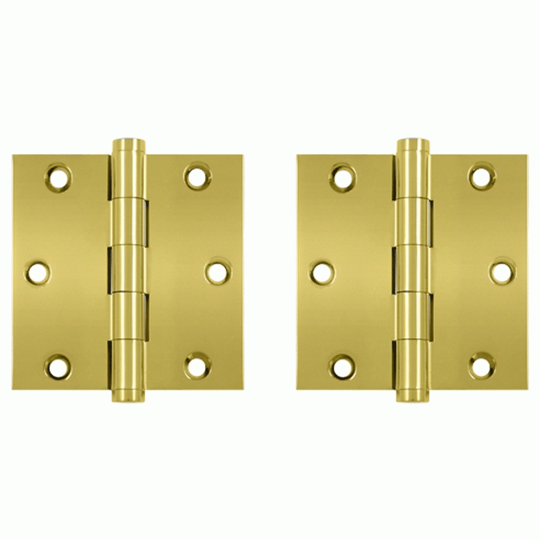 DELTANA 3 1/2 X 3 1/2 Inch Solid Brass Hinge Interchangeable Finials (Square Corner, PVD Polished Brass Finish)