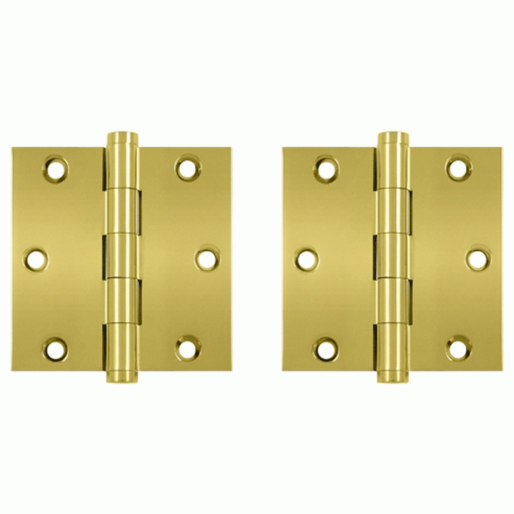 DELTANA 3 1/2 X 3 1/2 Inch Solid Brass Hinge Interchangeable Finials (Square Corner, PVD Polished Brass Finish)