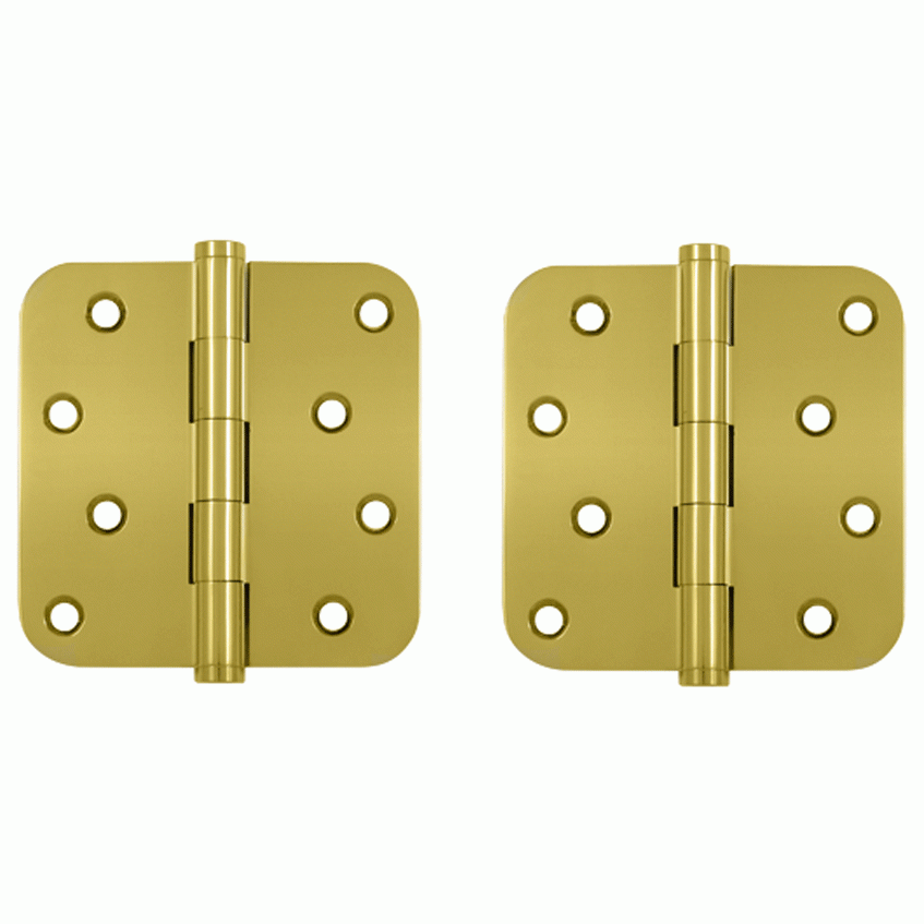 DELTANA 4 Inch X 4 Inch Solid Brass Zig-Zag Hinge (5/8 Radius Corner, PVD Polished Brass Finish)